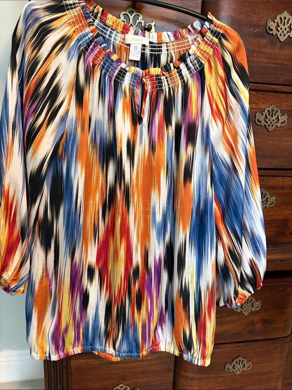 Colorful Ikat-Print Peasant Top - Multi